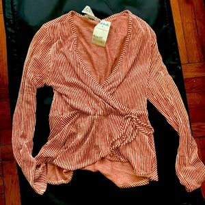 Long sleeve red and white stripe blouse